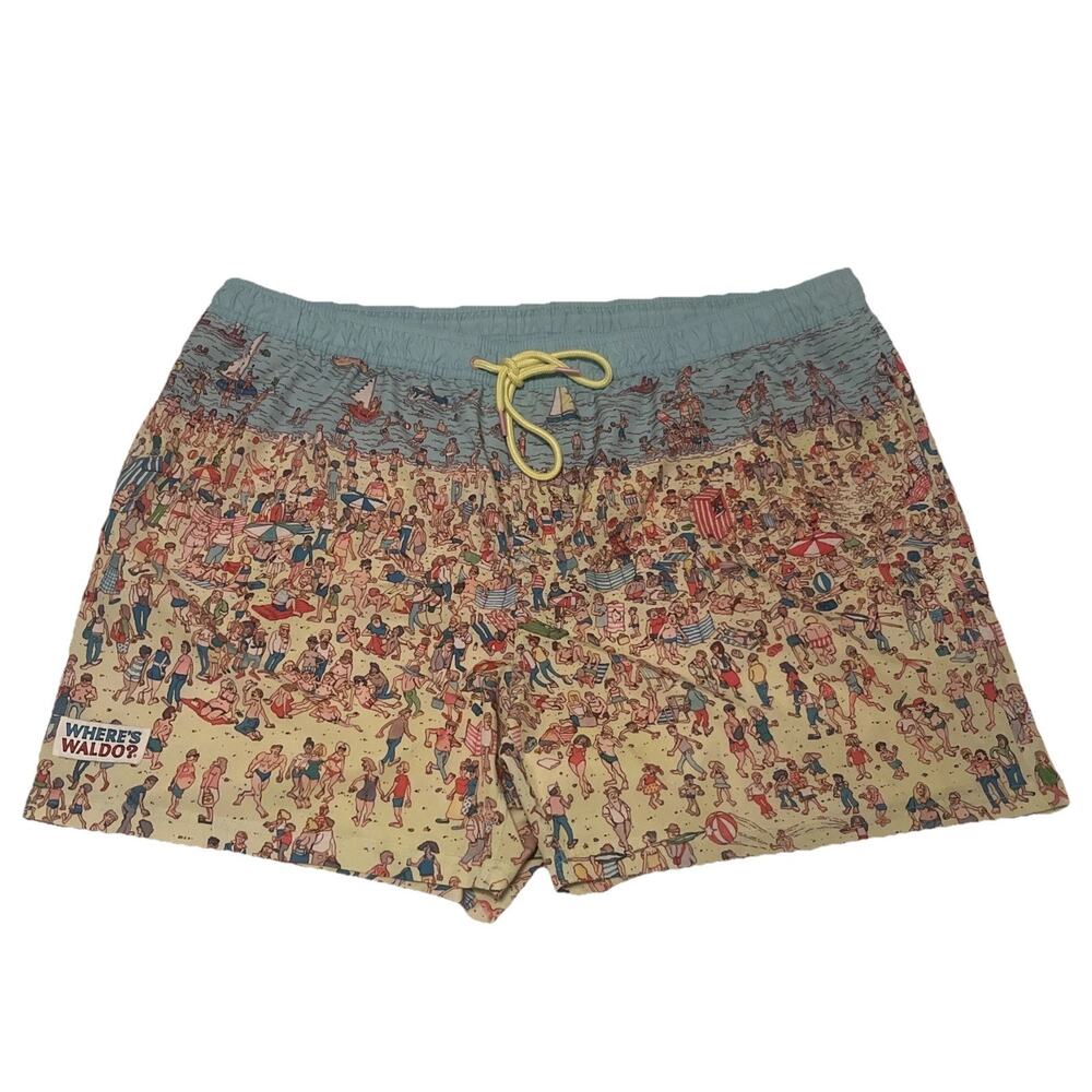 Where’s Waldo Men's 3XL Novelty Swim Trunks Board Shorts